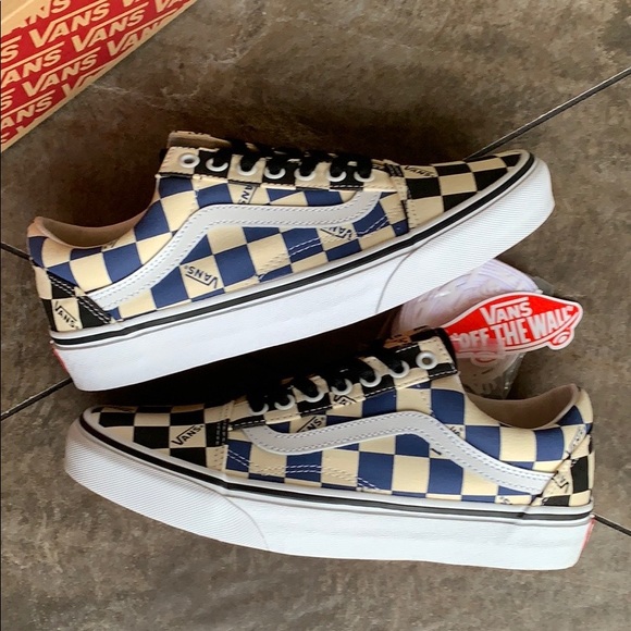 •VANS OLD SKOOL BIG CHECK black/navy women’s - Picture 2 of 16